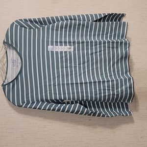 CROFT AND BARROW WOMEN'S THE CLASSIC TEE: LONG SLEEVE: GREEN STRIPED:NWT: SZ PXL